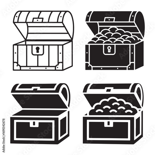 Treasure chest icon set silhouette vector