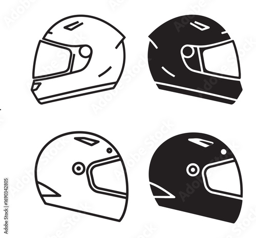 Motorcycle Helmet Icon Set Vector Silhouette Illustration