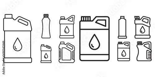 Oil can and container bottle icons set silhouette vector illustration