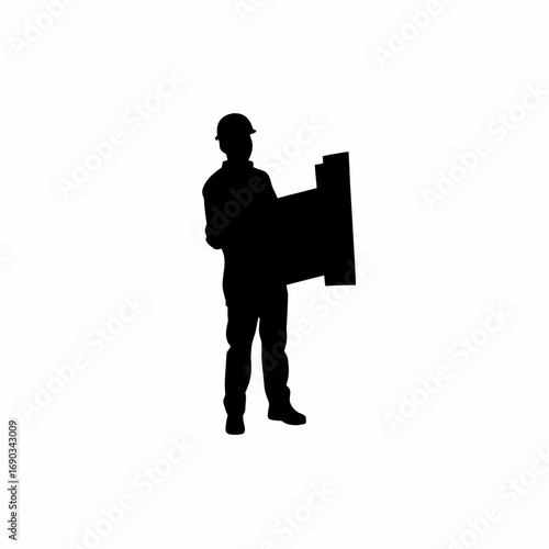 Structural engineer silhouette reviewing dam reinforcement project isolated on white background