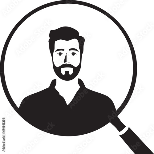 Magnifying Glass Focusing on a Man with a Beard Vector Graphic