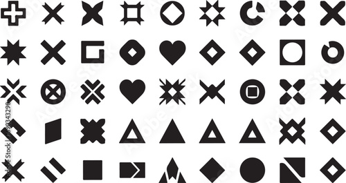 Collection of diverse geometric shapes and symbols in black icons plus