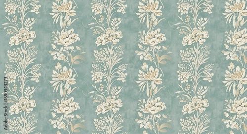 Teal background with vertical floral stripe pattern