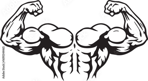 Title: Muscular Bodybuilder Flexing Biceps Vector Graphic