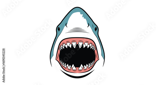 Fierce shark jaws wide open, showing sharp teeth, ready to strike, powerful ocean predator