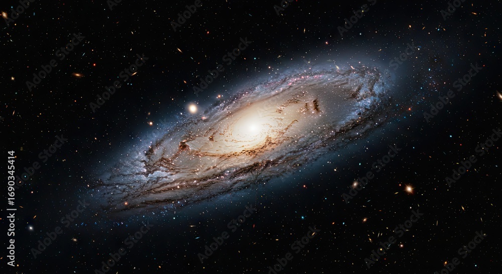 Fototapeta premium Andromeda Galaxy's Majestic Spiral Arms Shining in the Cosmic Darkness