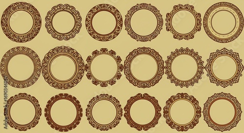 Vintage frames collection with decorative circular ornamental borders with various styles, retro