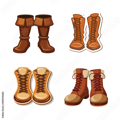 Brown leather boots and shoes with laces vector