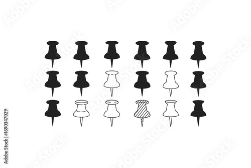 Group of Different Thumbtacks Isolated on White Background