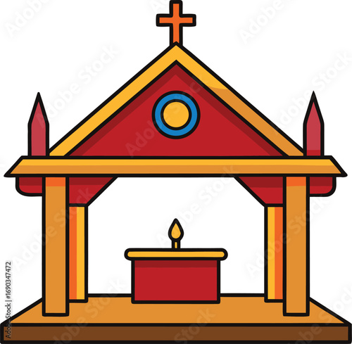 Vector illustration of a church with cross and candle