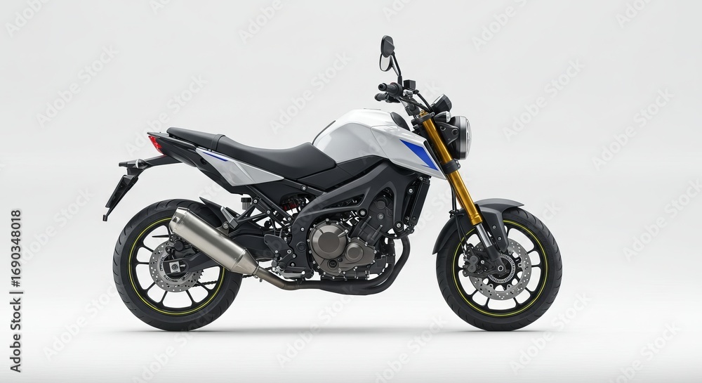 Obraz premium Stylish white yamaha mt09 motorcycle isolated on white background, showcasing its design