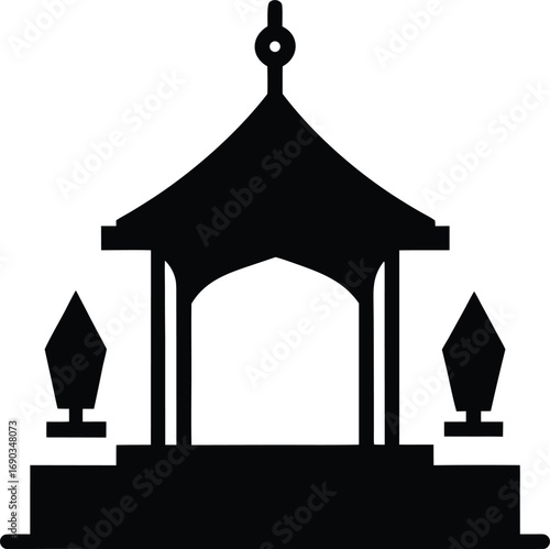 Black silhouette of a gazebo with lamps vector
