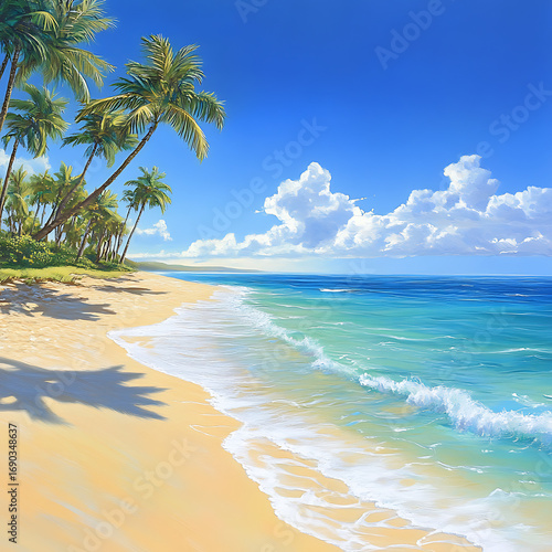 Wallpaper Mural Serene ocean cove with palm framed coastline beauty high resolution picture Torontodigital.ca