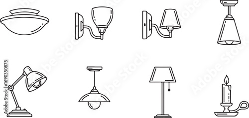 Assortment of Interior Lighting Fixtures and a Candle Icon lamps ceiling light