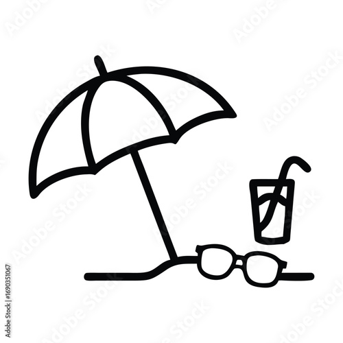 Vector illustration of beach umbrella, sunglasses and cocktail