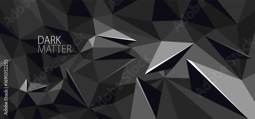 Polygonal abstract background, 3D vector dark black greyscale low poly surface, digital technology and science background abstraction, diamond structure.