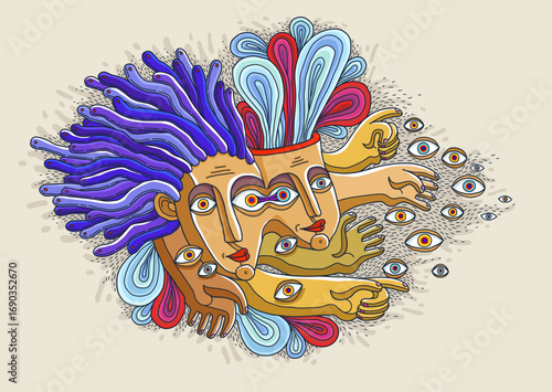 Abstract face vector art, illustration of face stylized artistic style, human abstraction art, surreal and bizarre portrait.