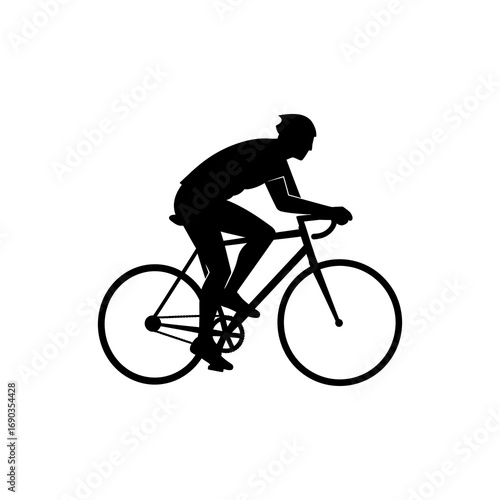 Cyclist Riding Bicycle Silhouette on White Background