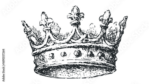 Detailed sketch of a royal crown on a transparent background. Vector hand drawn illustration