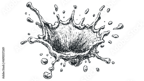 Ink splash and drops image. Vector hand drawn illustration