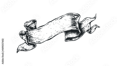 Ornate Swirl Ribbon Banner Hand Drawn. Vector hand drawn illustration