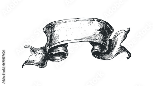 Vintage ribbon scroll on transparent. Vector hand drawn illustration