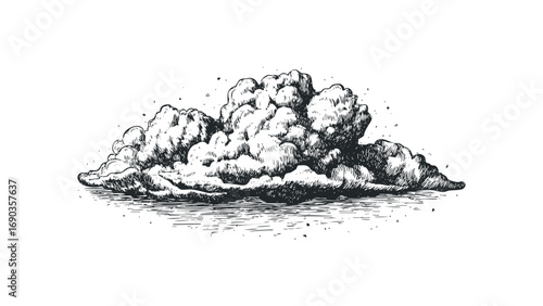 Pencil sketch of a cumulus cloud with atmospheric texture isolated on white. Vector hand drawn illustration