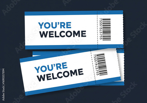 Three Tickets with Blue Borders and Barcodes.