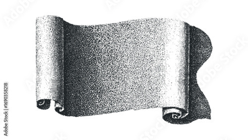 Vintage scroll unfurled with textured paper on transparent background. Vector hand drawn illustration