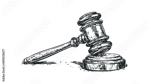 Judge's Gavel and Sounding Block File. Vector hand drawn illustration