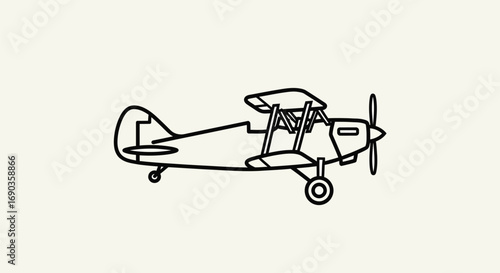 Vintage biplane line art, vector illustration