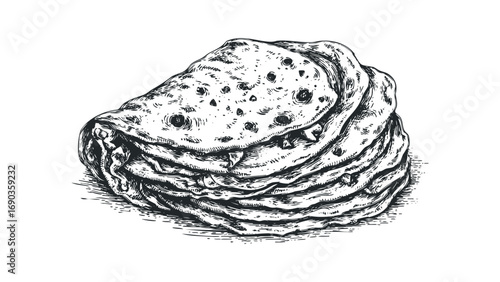 Hand drawn stack of flatbread image with transparent background. Vector hand drawn illustration