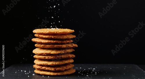 Wallpaper Mural Crispy artisanal patacones stack with falling salt in a moody setting Torontodigital.ca