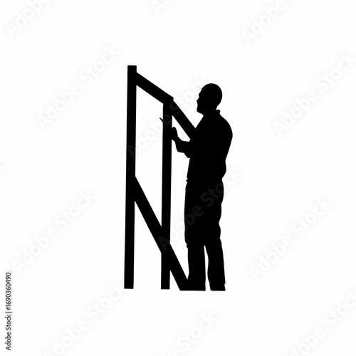 Silhouette of a structural engineer working on prefabricated structure isolated on white background