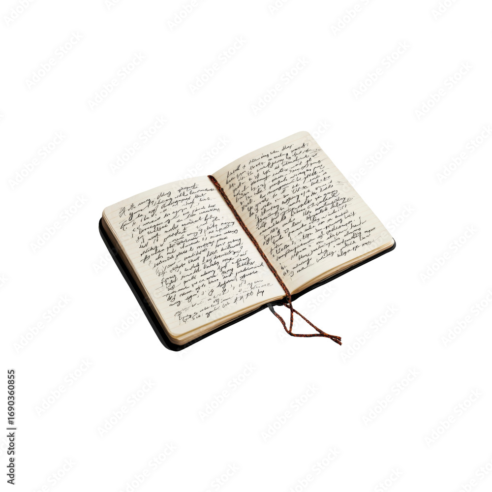 Obraz premium Open Journal with Handwritten Notes and Leather Closure