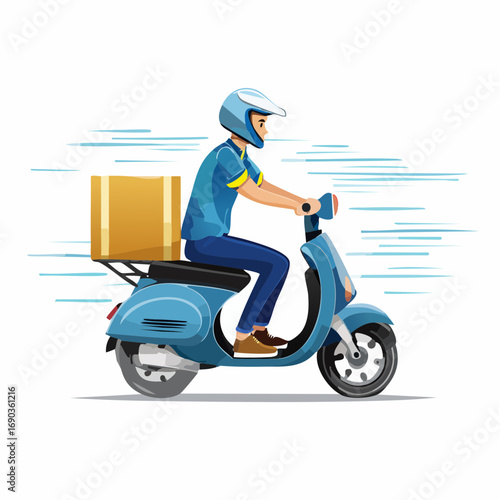 Delivery Courier on a Vintage Scooter with Package