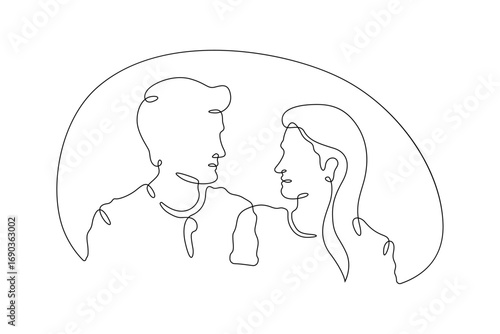 Continuous one line drawing couple in love. Woman and man.Line art.One continuous line isolated illustration.Not AI.