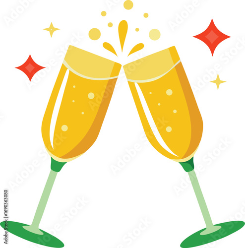 Vector illustration of two champagne glasses clinking