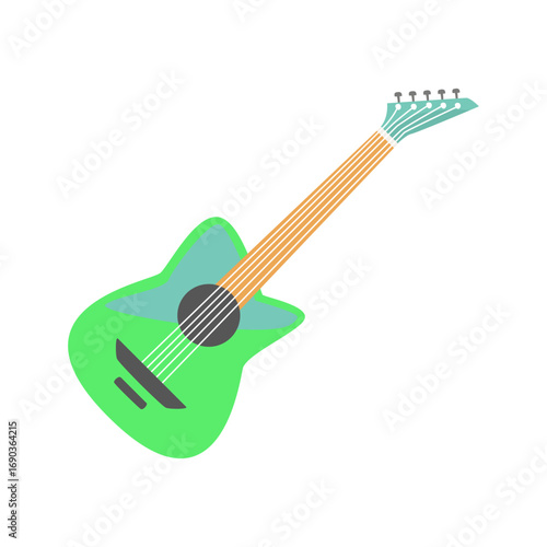 Colorful cartoon guitar with a unique design, showcasing vibrant colors against a plain background