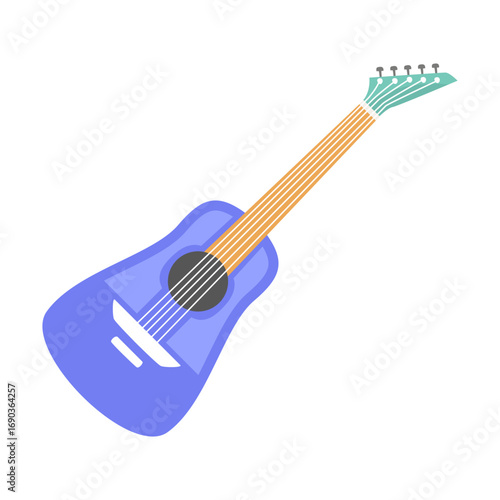 Colorful acoustic guitar illustration with a minimalist design showcasing the instrument's features