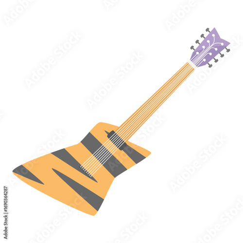 Colorful acoustic guitar illustration angled against a plain background, showcasing its design