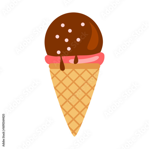Colorful ice cream cone featuring chocolate and strawberry flavors with a minimalist design
