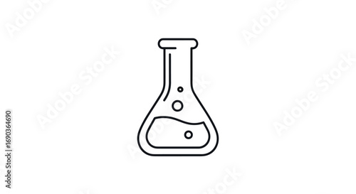 Schilderij op canvas Simple line art icon of a conical Erlenmeyer flask with a bubbling liquid inside