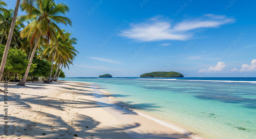 Fototapeta premium White Sand Beach and Palm Trees in Remote Indonesian Island