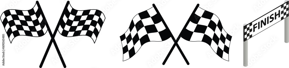 Fototapeta premium Racing flag icon set. Checkered flag for car racing, Race flag, checkered, sports, car, moto. set start and finish crossed sport racing flags,Racing flag icon vector. Race flag icon set. Start finishs