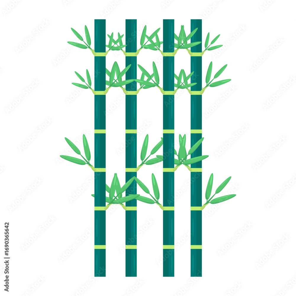 Fototapeta premium Illustration of vibrant bamboo stalks with lush green leaves against a plain background