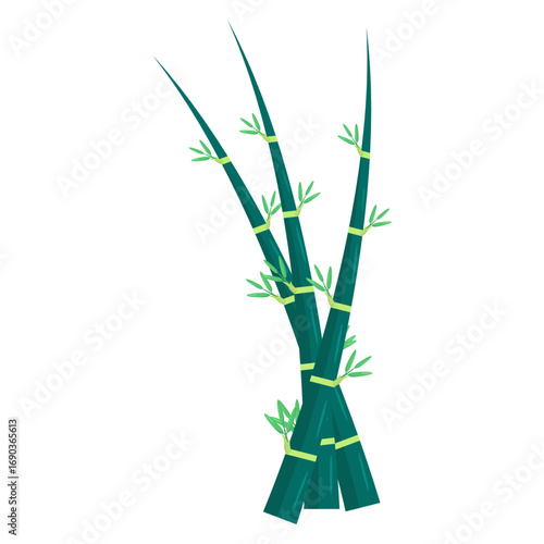 Lush green bamboo stalks with vibrant leaves against a clean white background, ideal for nature themes