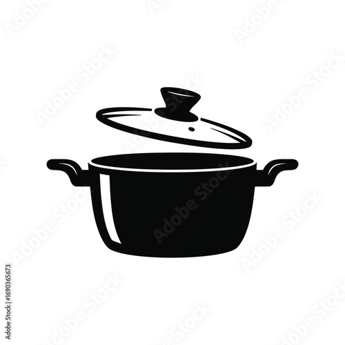 Black cooking pot with glass lid and handles