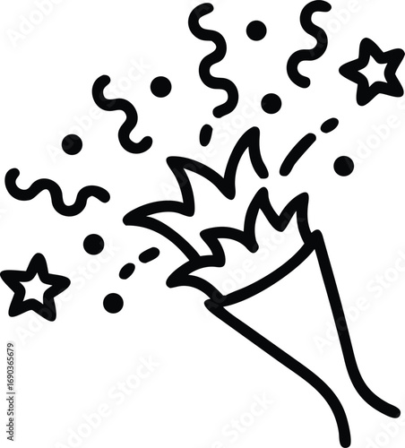 Black and white party popper icon vector