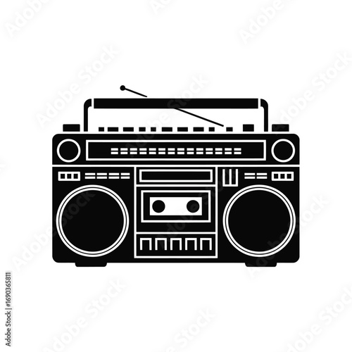 Retro boombox cassette player and radio illustration